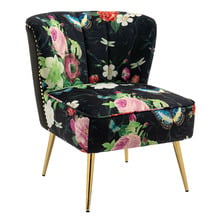 Pink Rose & Butterfly on Black Velvet Accent Chair